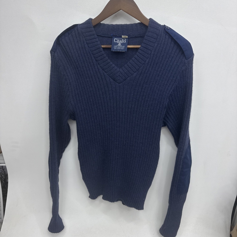 Vintage Citadel Virgin Wool Ribbed Navy Blue Military USAF Sweater 42